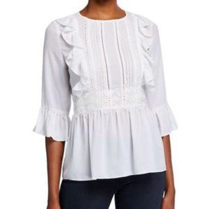 Neiman Marcus Lace Ruffle Trim Peplum Top